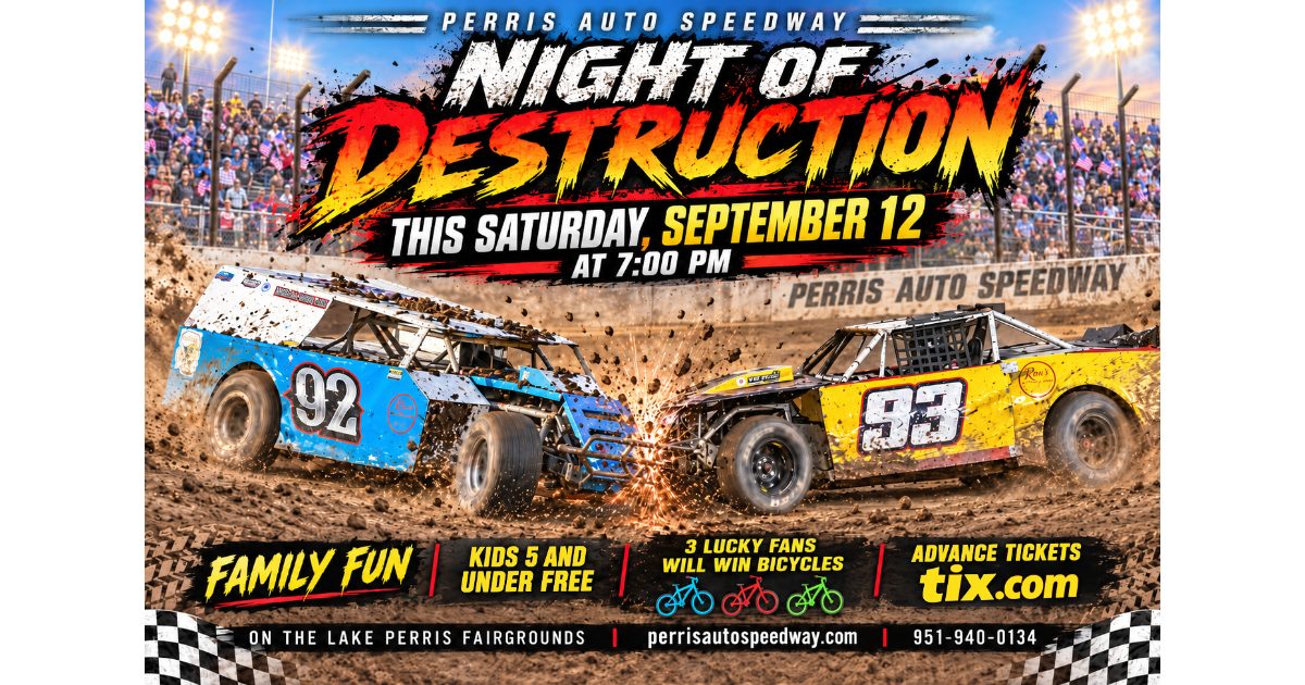The Craziest Show On Dirt, Night of Destruction, Returns to Perris Saturday - Kids 5 and Under Free